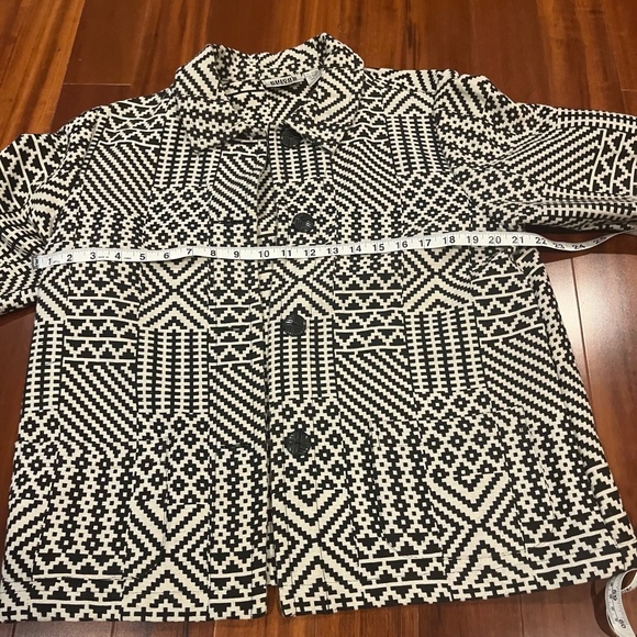 Chicos Vintage Geometric Jacket Black White Thick Fabric Long Sleeve Blazer 0 S‎ - Picture 6 of 8